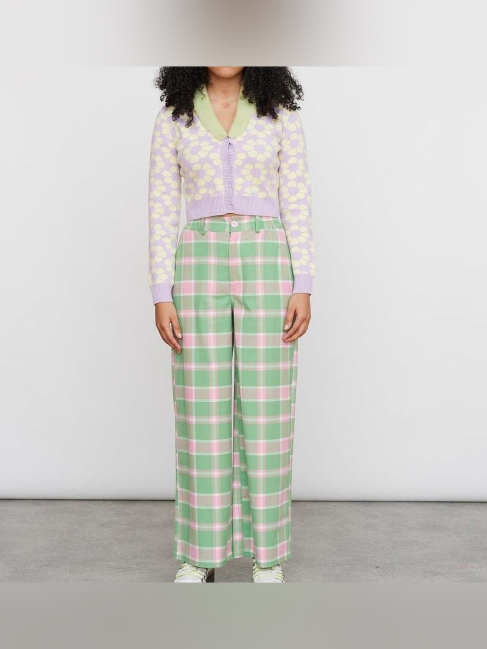 Lazy Oaf Green and Pink Check Pants - Picture 1 of 5